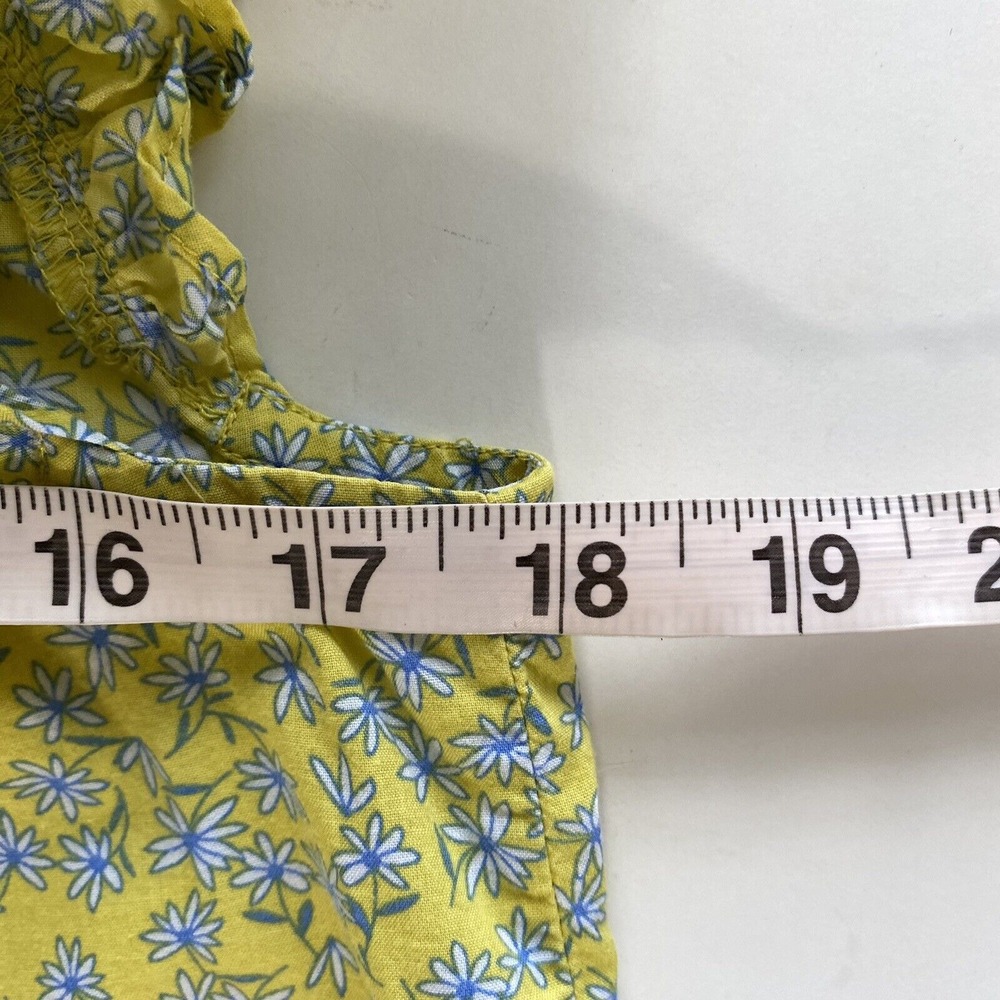 J‎ Crew Babydoll Top S Yellow Ditzy Floral Shirred Boho Blouse Flutter Sleeve - Picture 4 of 7